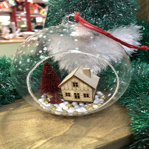 Glass Bauble Red Tree/House